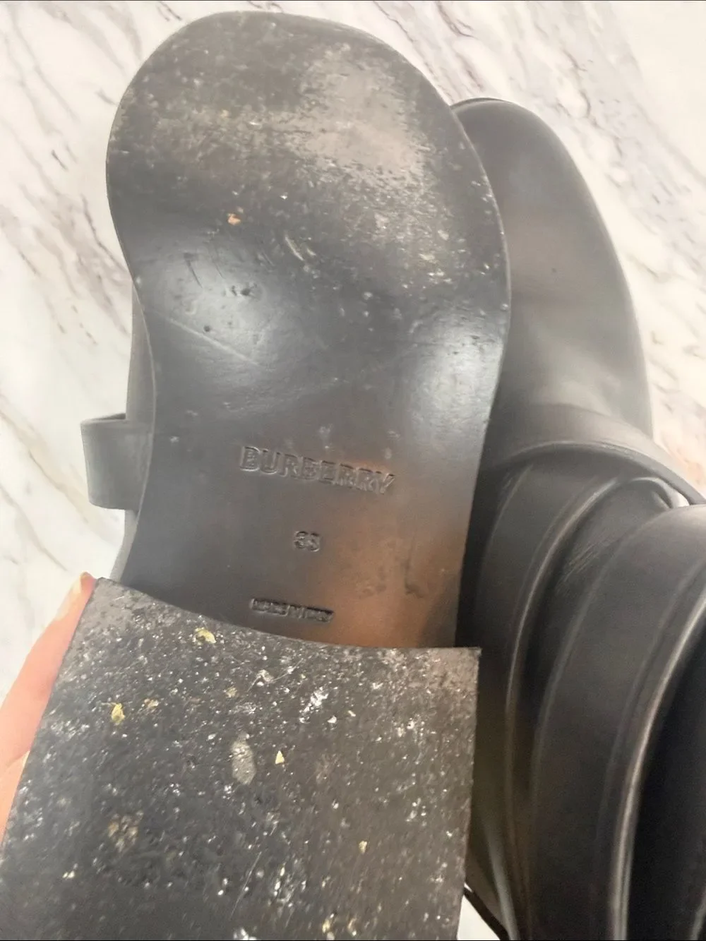 Burberry Black Leather Ankle Boots with Signature Check Panel